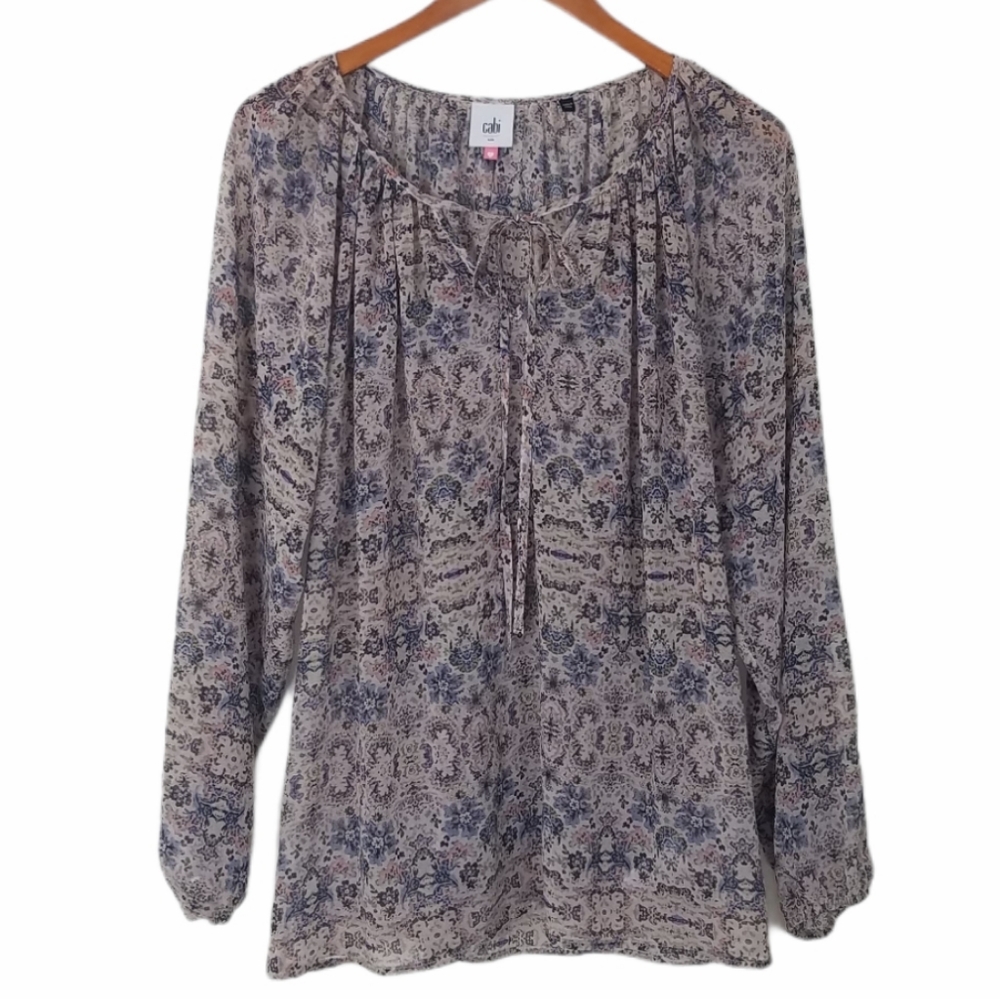 CAbi Siena Long Sleeve Floral Blouse Pink S